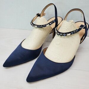 NINA NEW YORK Navy Blue Embellished Slingback Pointed Toe Heels Women's Size 10M